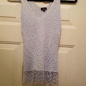 Sexy Ice Blue PamPlona crochet knit Stretchy Fringe Top